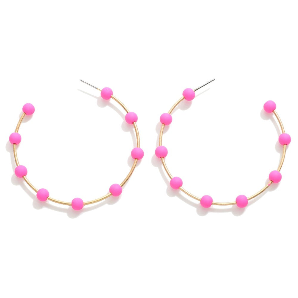 Gold Hoop Earrings with Colored Beads