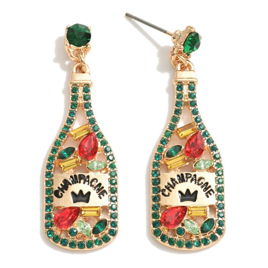 Rhinestone Studded Champagne Bottle Earrings