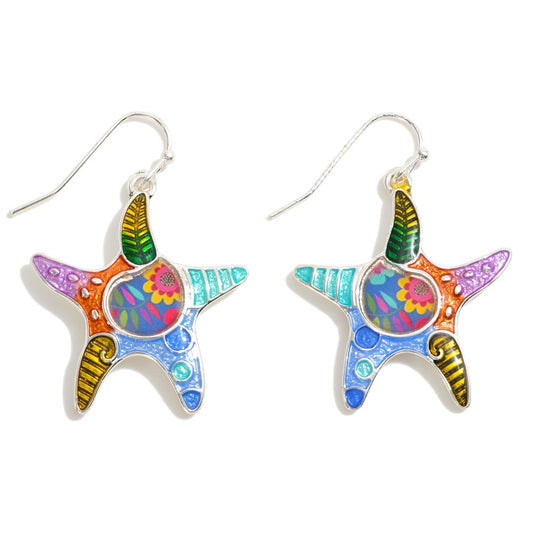 Floral Print Starfish Earrings