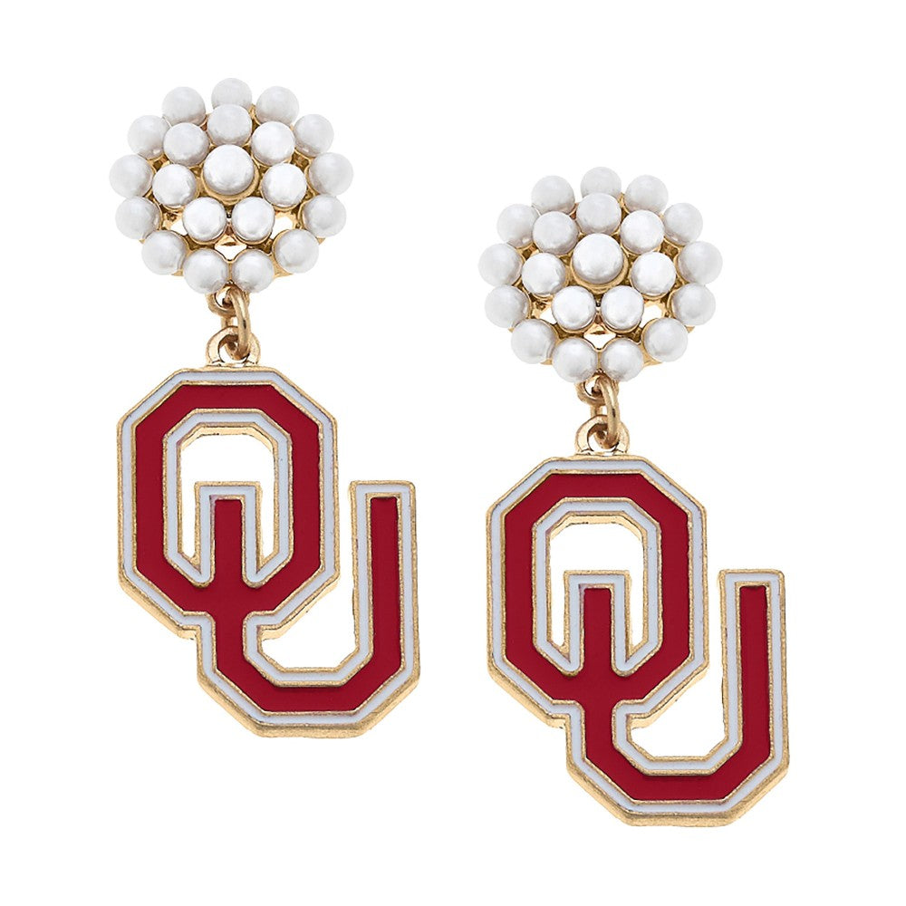 Oklahoma OU Pearl Cluster Earrings