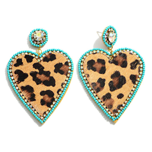 Leopard Print Heart Earrings