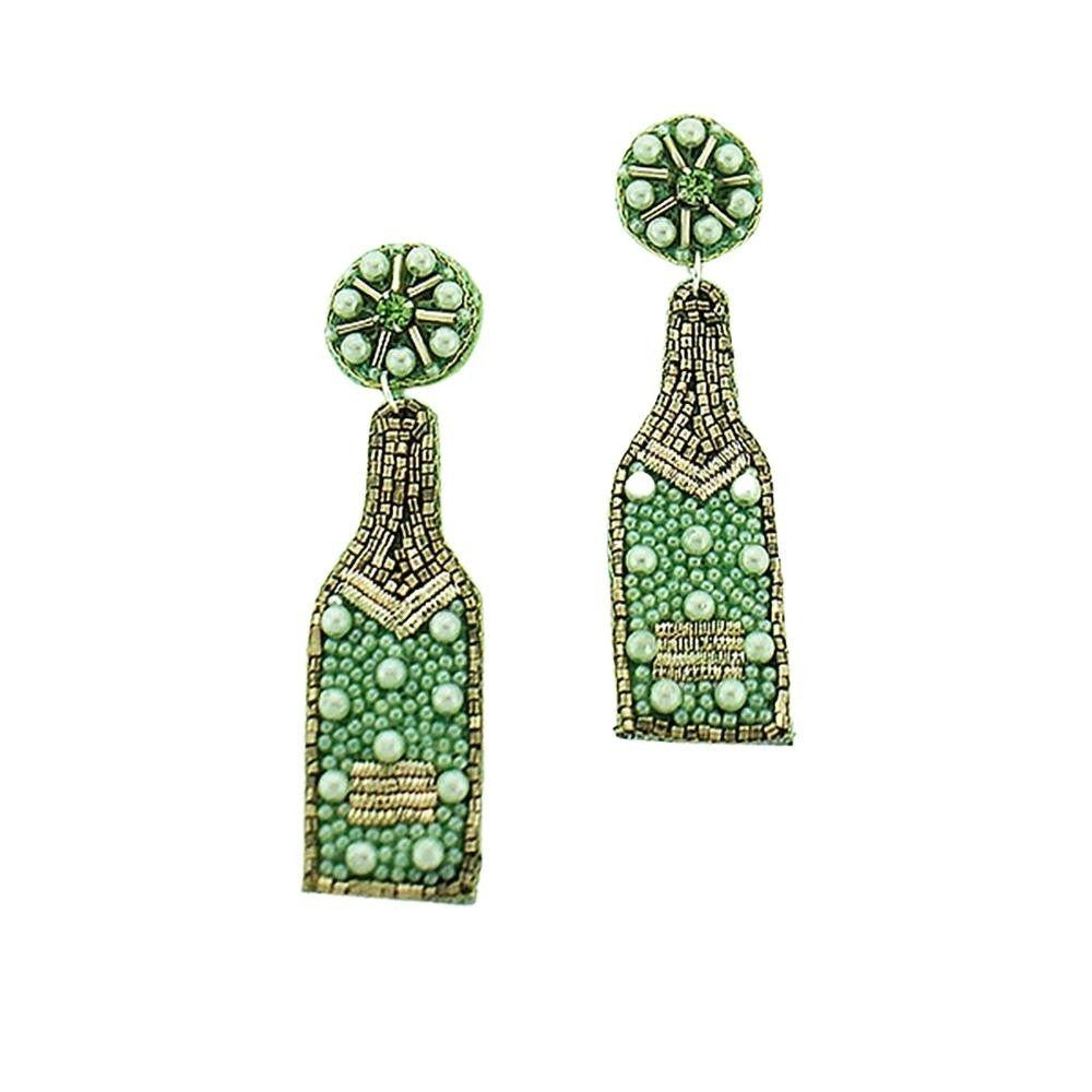 Beaded Beer Earrings with Lime