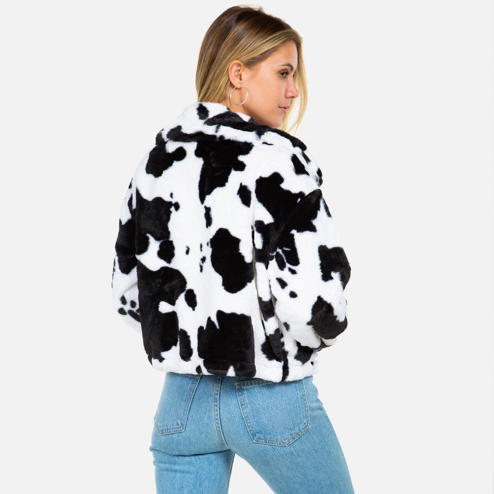 Faux Fur Cow Print Jacket