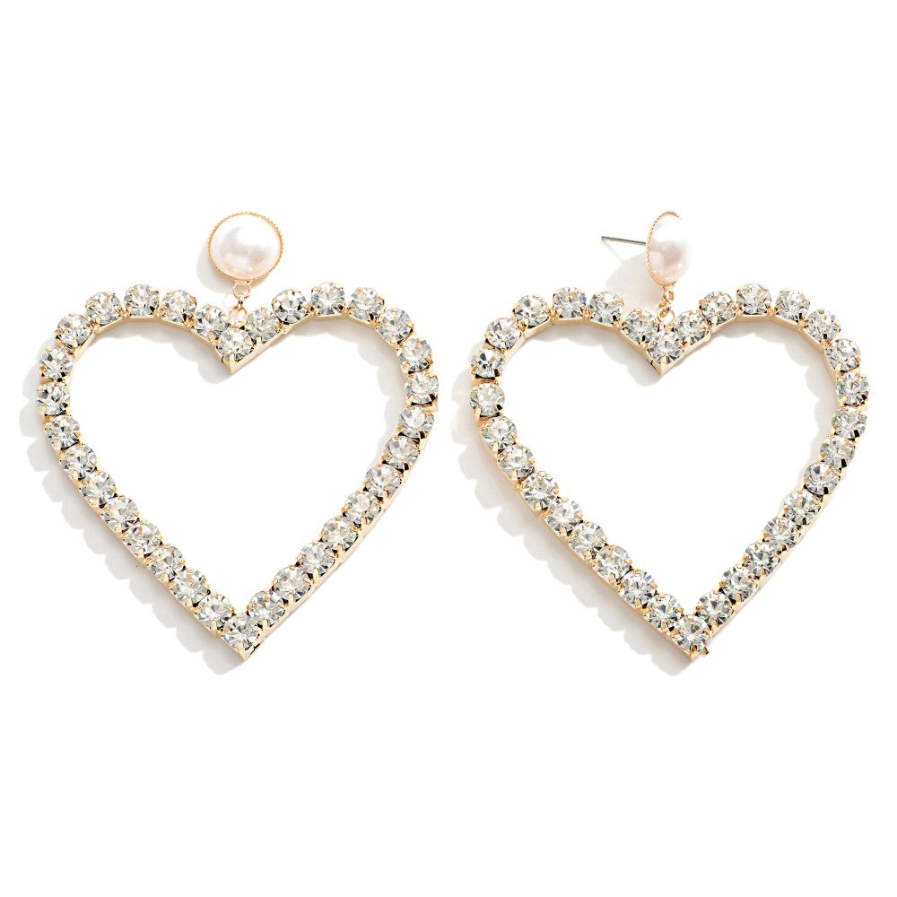 Oversized Rhinestone Heart Earrings