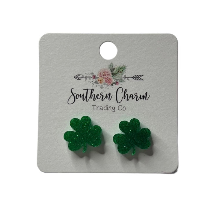 Green Glitter Shamrock Earrings