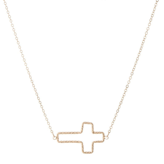 Textured Gold Metal East West Cross Necklace