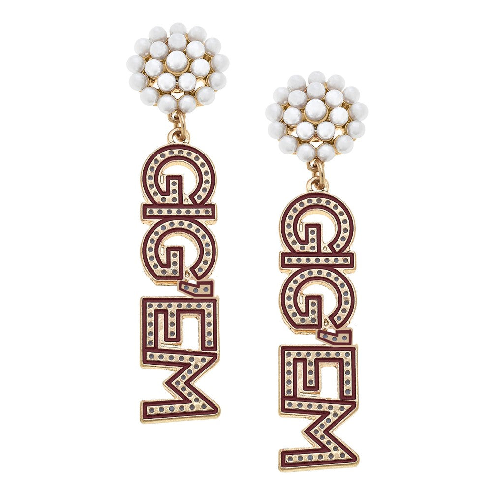 Texas A&M “GIG’EM” Pearl Cluster Earrings