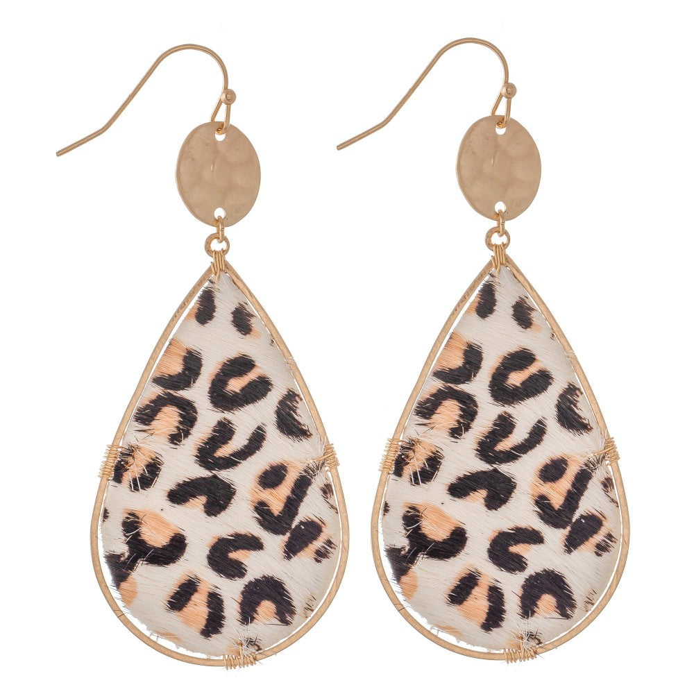 Hammered Animal Print Teardrop Earrings