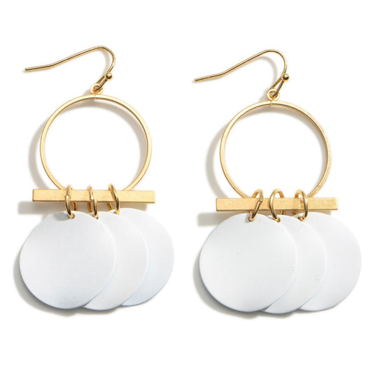 Gold Earrings with White Disks
