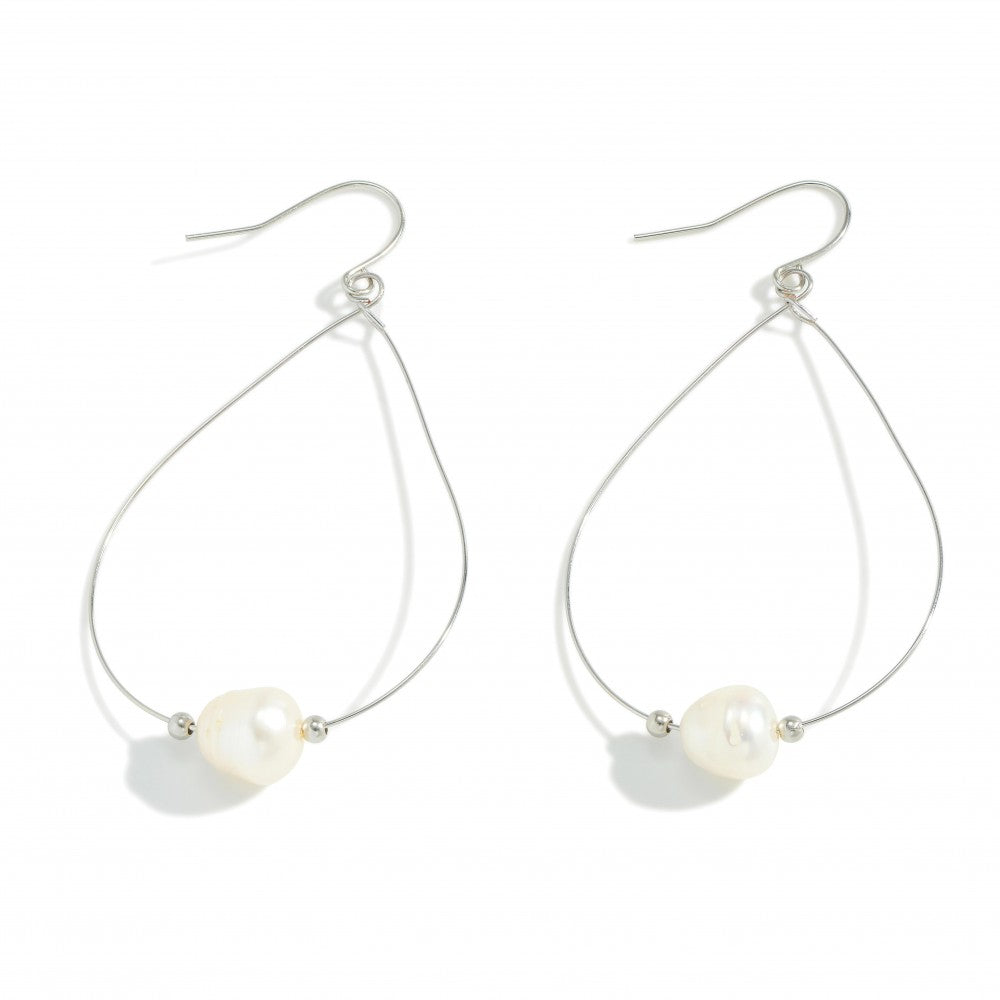 Wire Teardrop Earrings with Pearl Bead