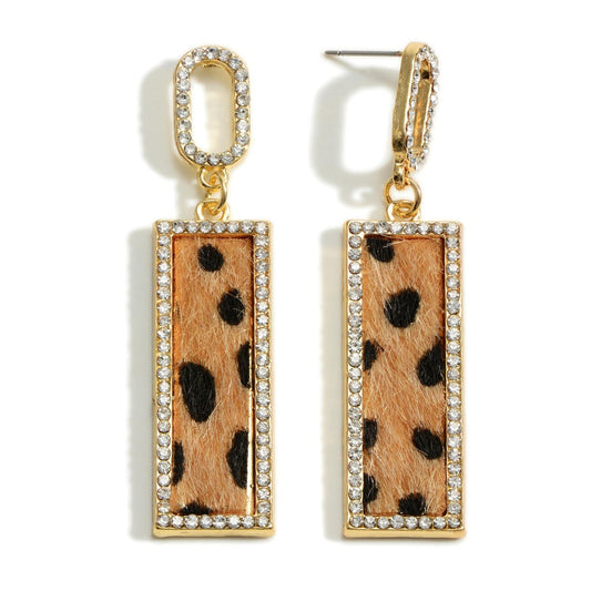 Rectangle Animal Print Earrings With Crystal Accents