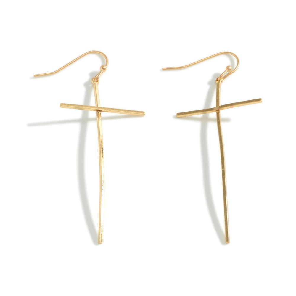 Dainty Metal Tone Curved Cross Earrings