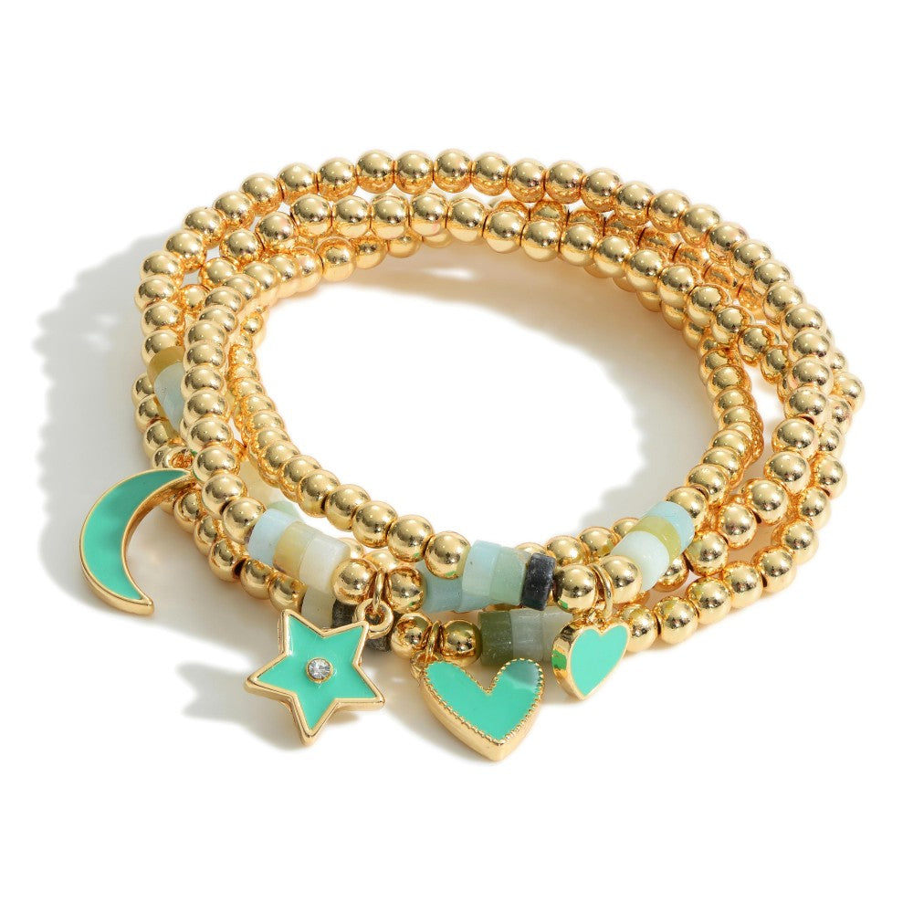 Amazonite Gold Charm Bracelet
