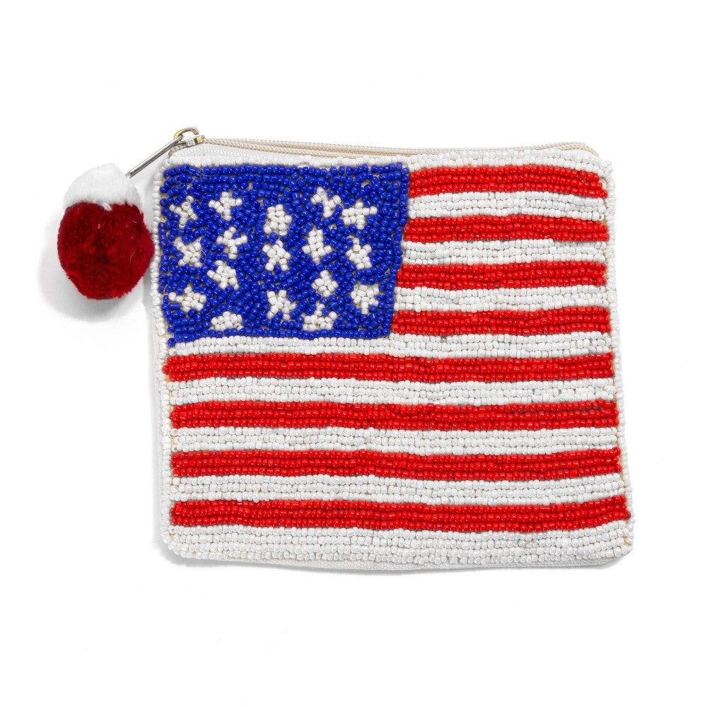 American Flag Beaded Pouch