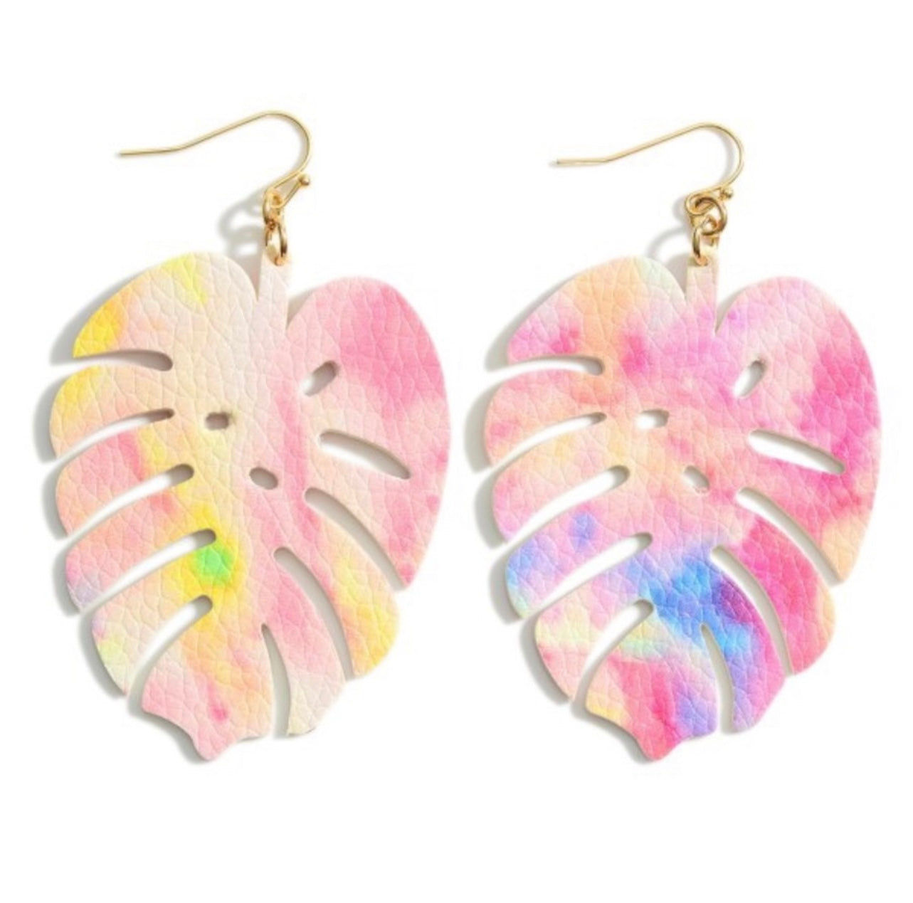 Tie Dye Leather Leaf Earrings