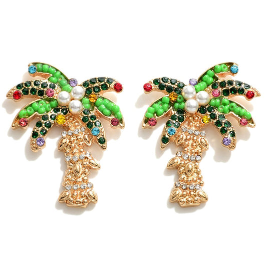 Beaded Christmas Palm Tree Earrings