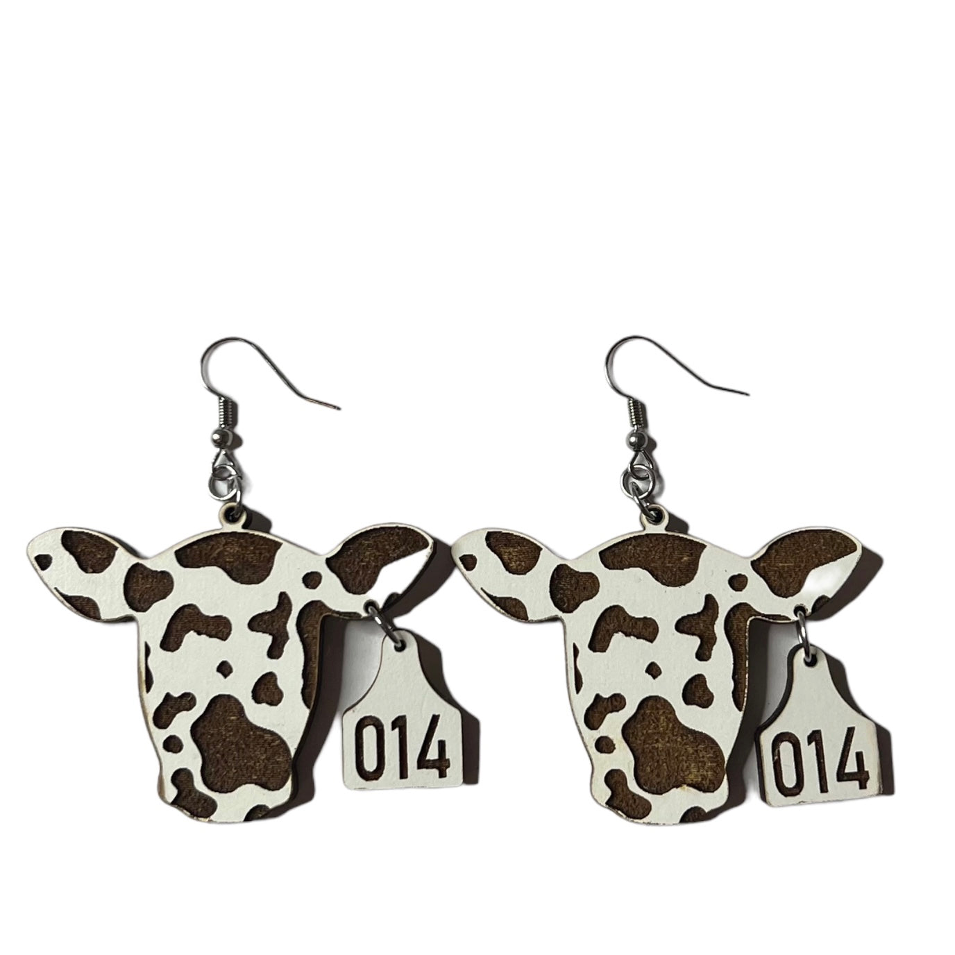 Wooden Cow Head & Tag Earrings