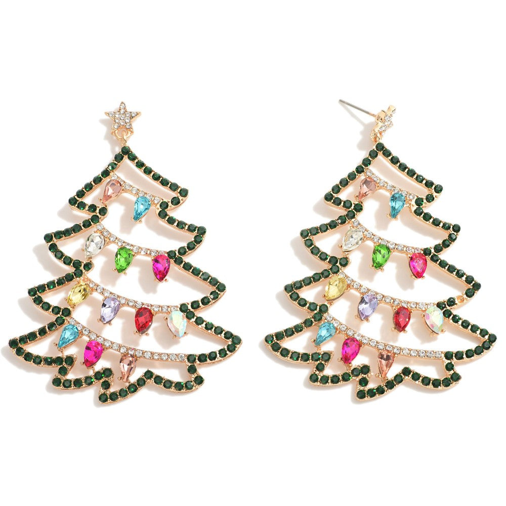 Christmas Tree Rhinestone Earrings