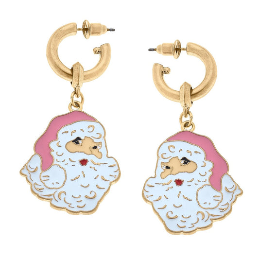 Hoop Earrings With Pink Santa Charm