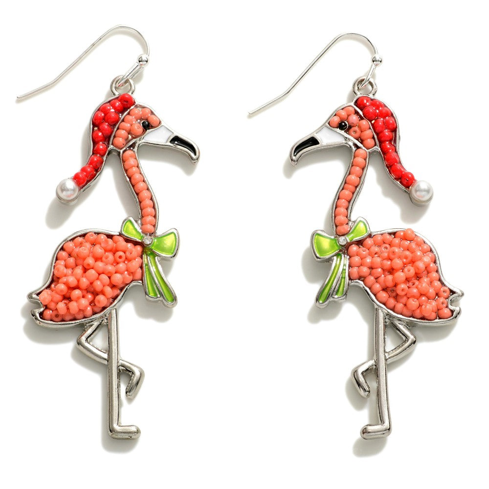 Beaded Christmas Flamingo Earrings