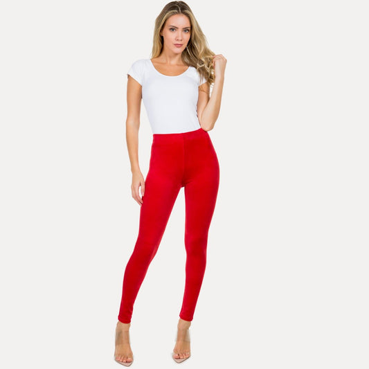 Plus Size Velour Brushed Ankle Leggings Red
