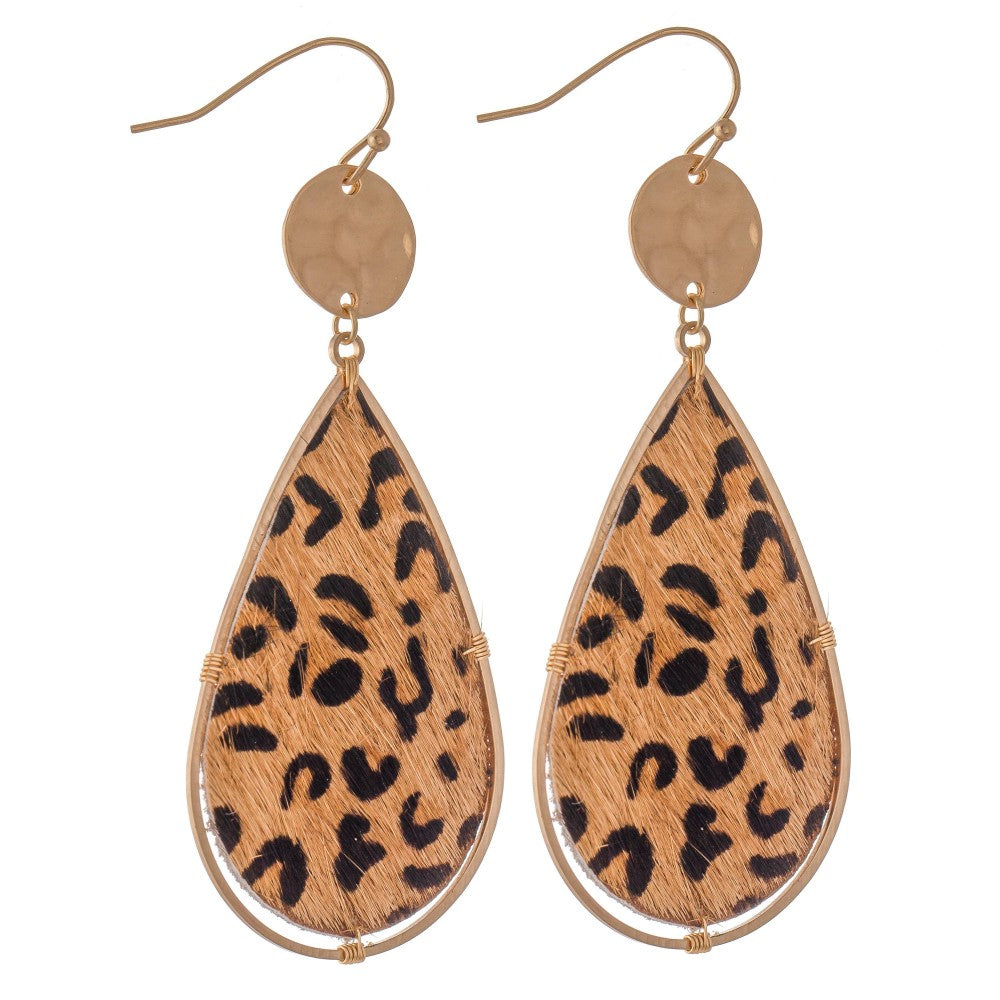 Hammered Animal Print Teardrop Earrings