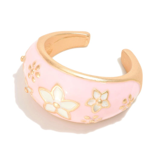 Flower Cuff Ring Pink