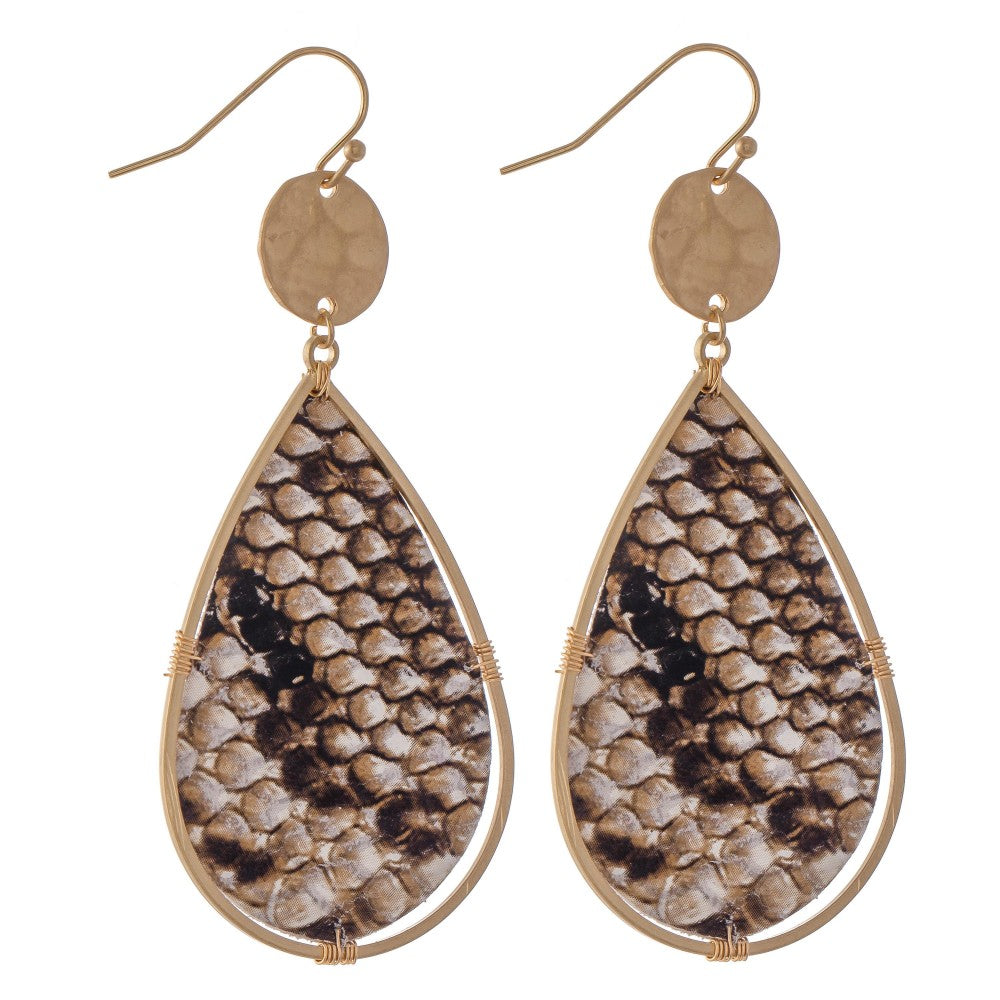 Hammered Animal Print Teardrop Earrings