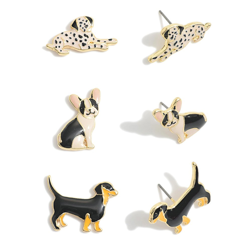 Set of Three Dog Stud Earrings