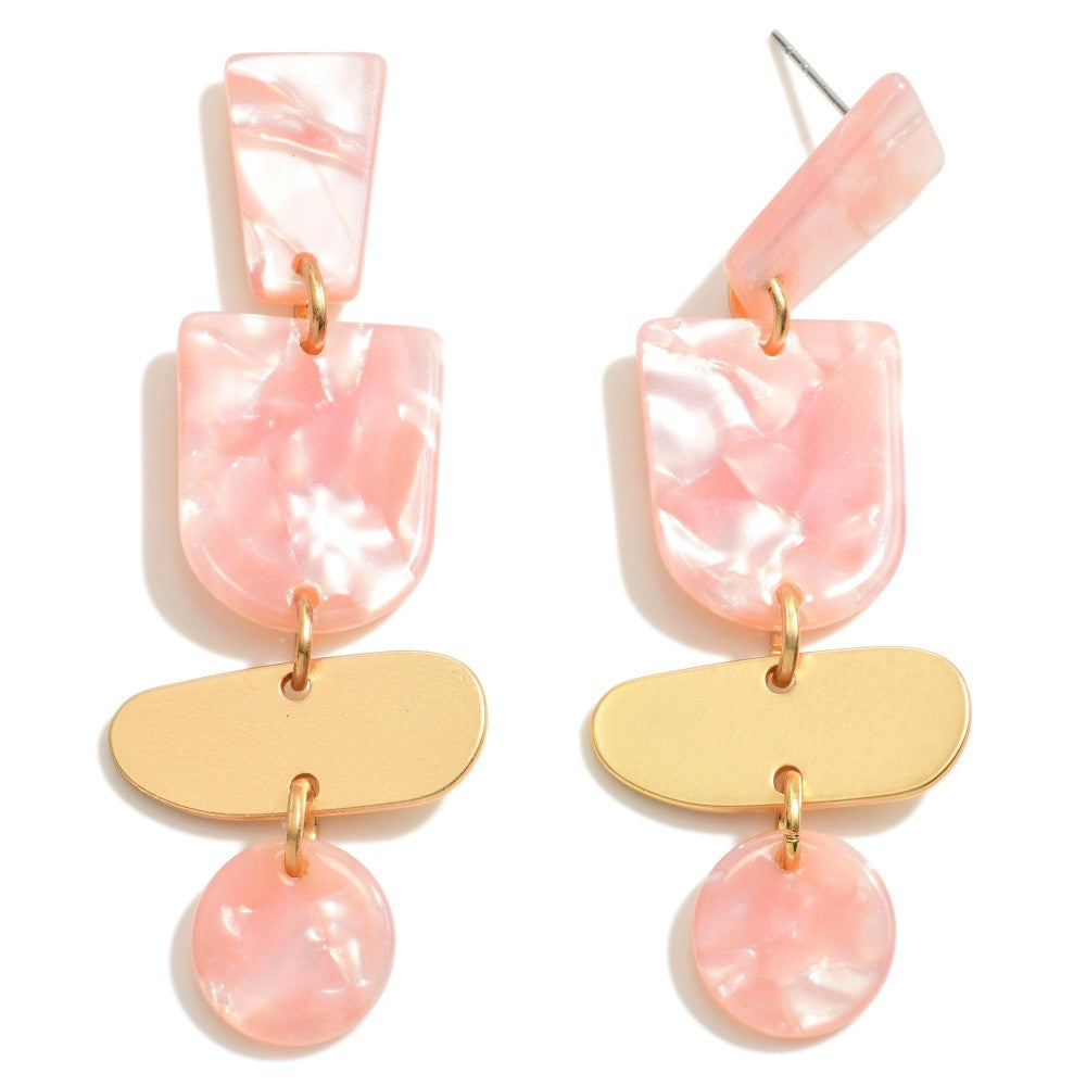 Linked Acetate & Gold Tone Drop Earrings