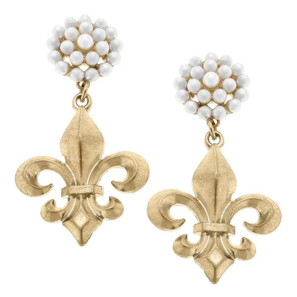 Fleur De Lis & Pearl Cluster Earrings