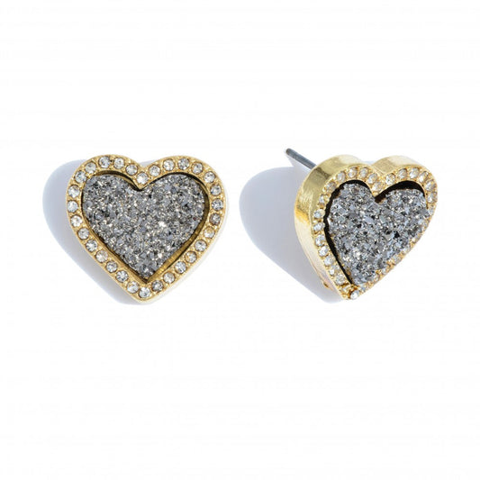 Hematite Druzy Heart Earrings