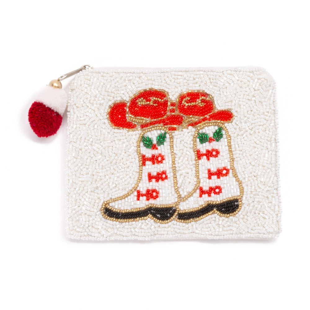 Christmas Cowboy Boots Beaded Pouch