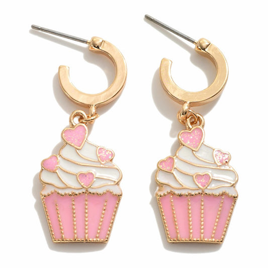 Heart Sprinkled Cupcake Earrings