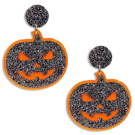 Glittered Resin Jack-O-Lantern Earrings