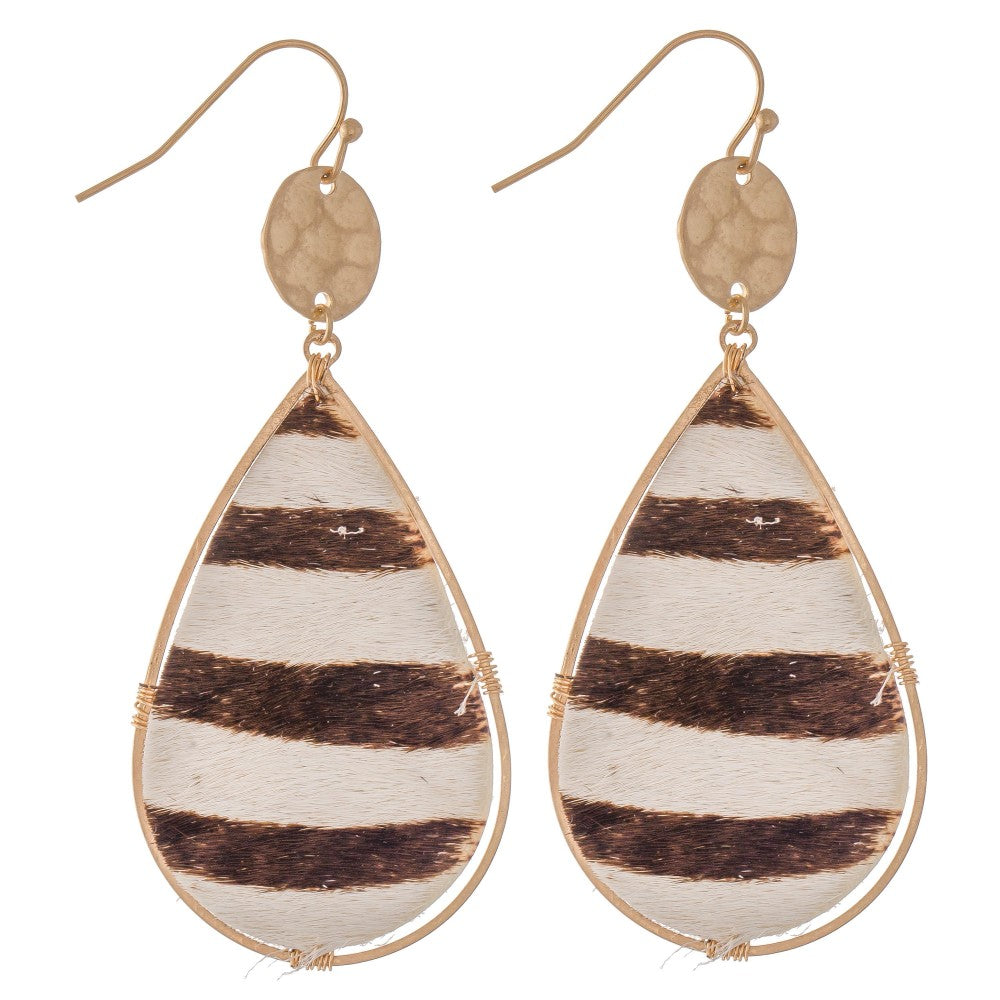 Hammered Animal Print Teardrop Earrings