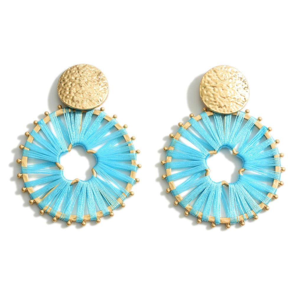 Turquoise Thread Wrapped Gold Drop Earrings