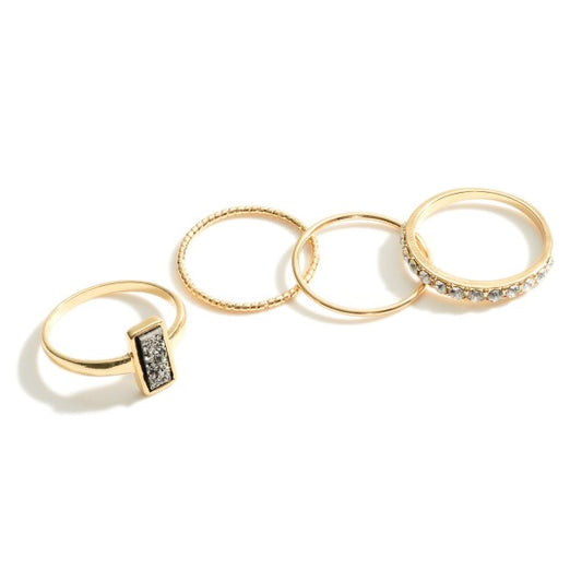 Druzy Hematite Gold Ring Set