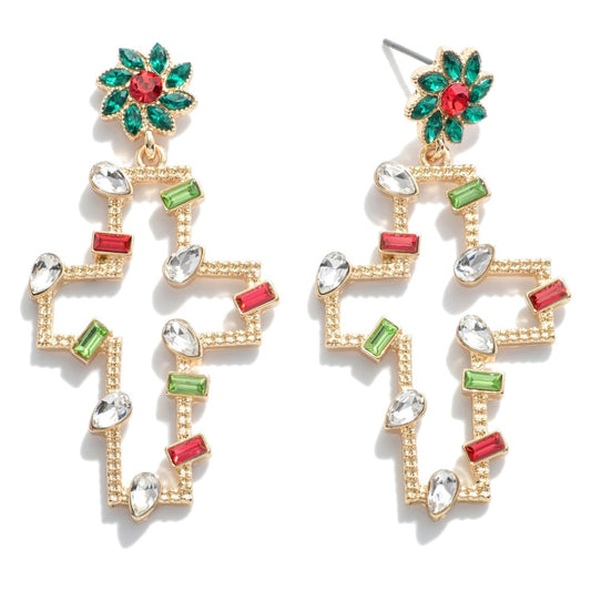 Cross Earrings With Christmas Rhinestone Accents