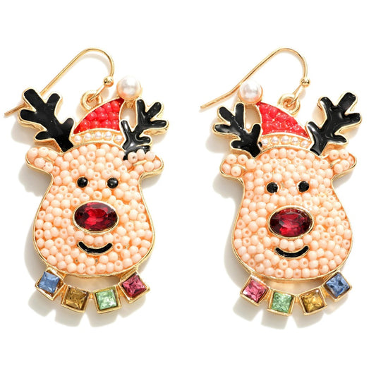 Beaded Reindeer Pearl Earrings