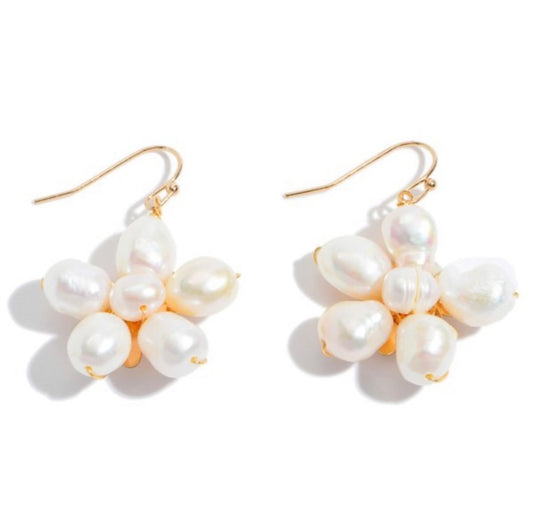 Ivory Pearl Flower Drop Earrings